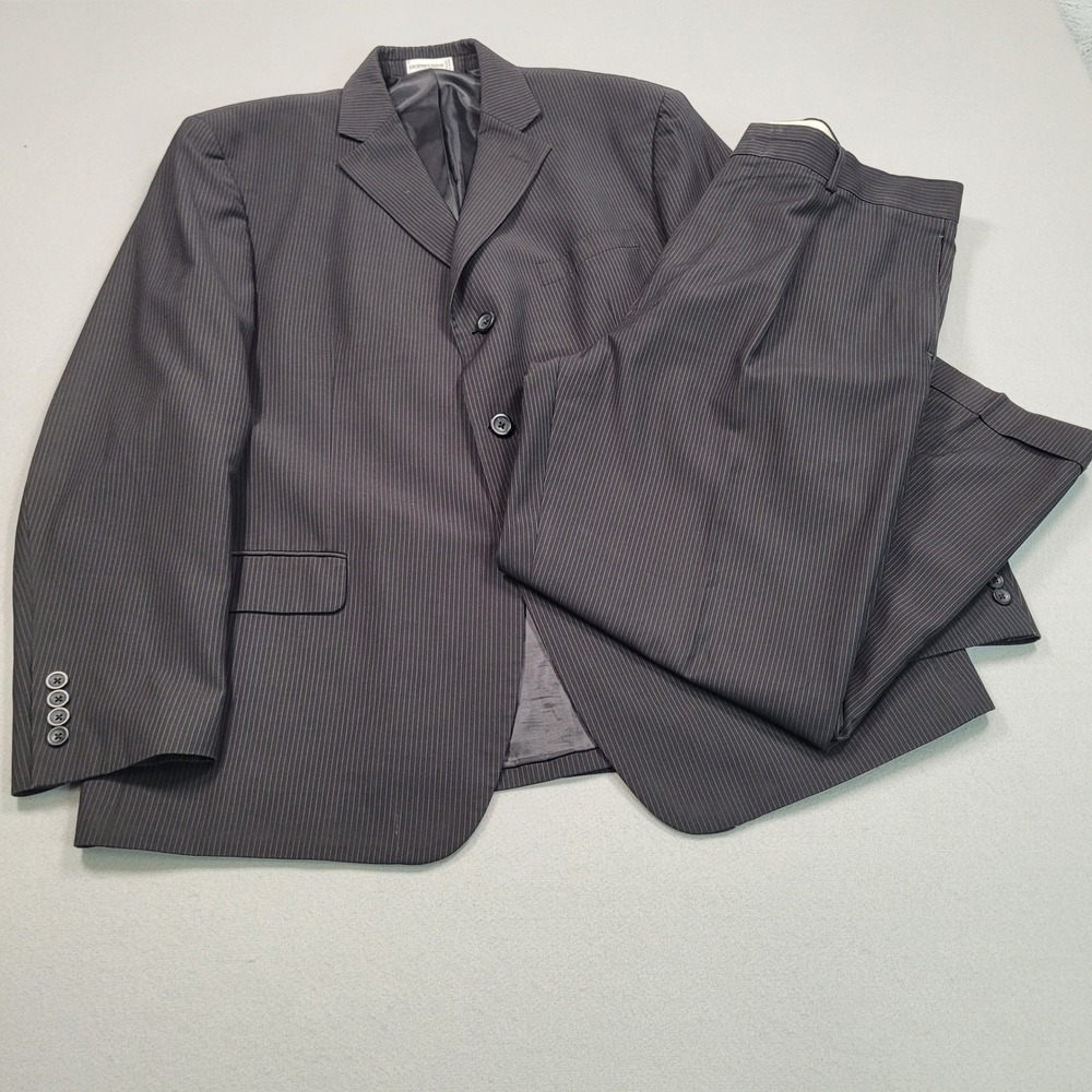 Geoffrey Beene Mens 2 Piece Pinstripe Suit 46R Charcoal Gray 3 Button Jacket